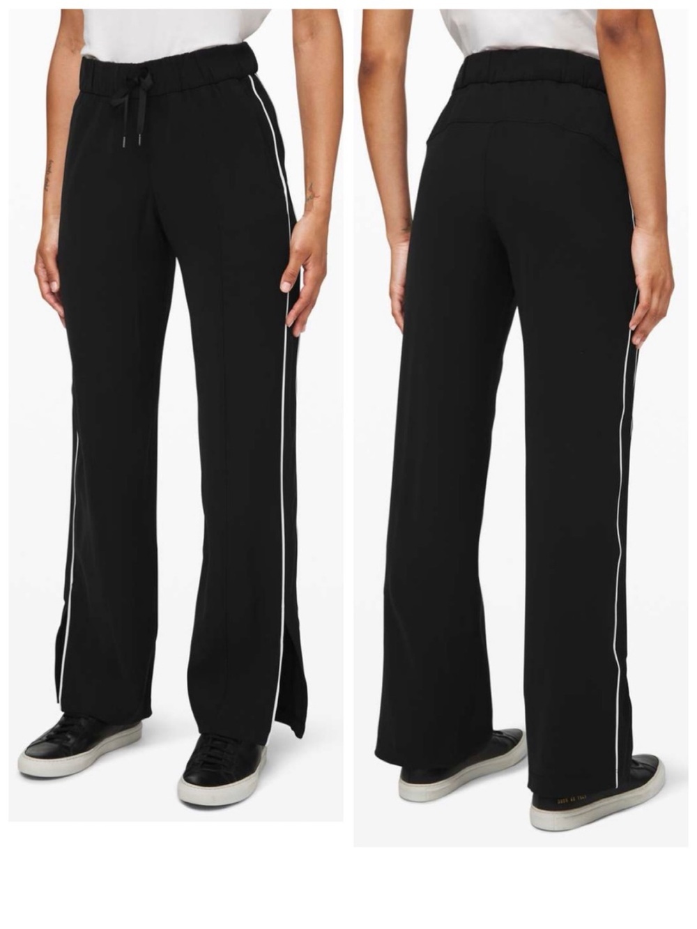 Lululemon NEW On the Right Track Pant Slits 10 Stripe Flowy Pocket Black Relaxed